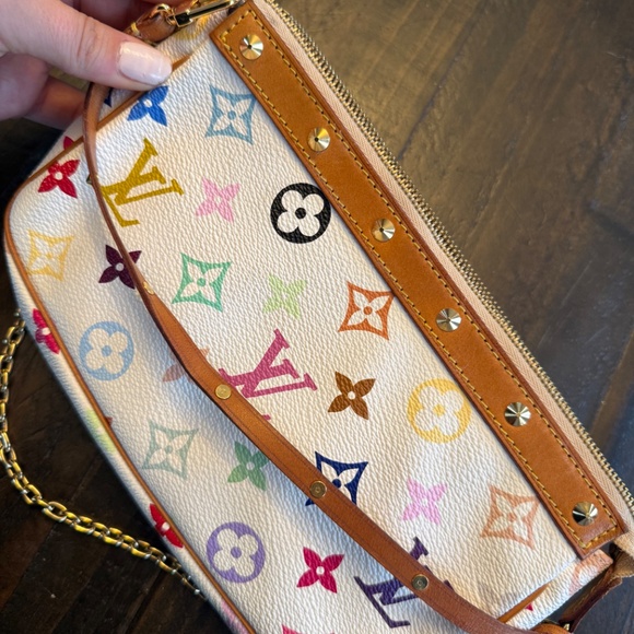 AUTHENTIC Louis Vuitton Monogram Multicolor Pochette Accessories White - Picture 16 of 16